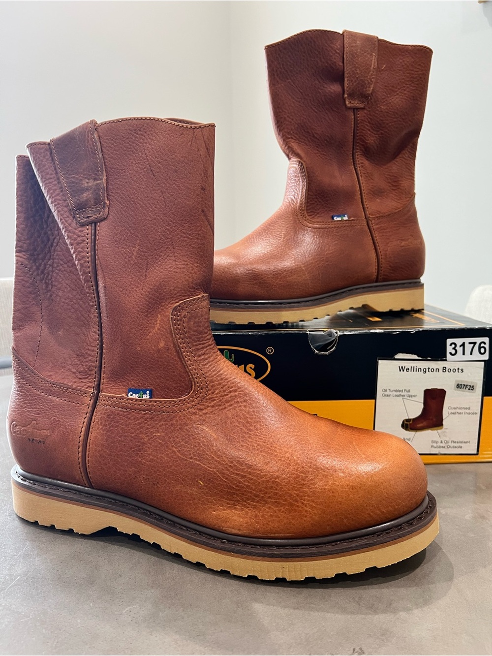 Cactus Wellington Steel Toe Work Boots- 1022S Light Brown, Men Size 12